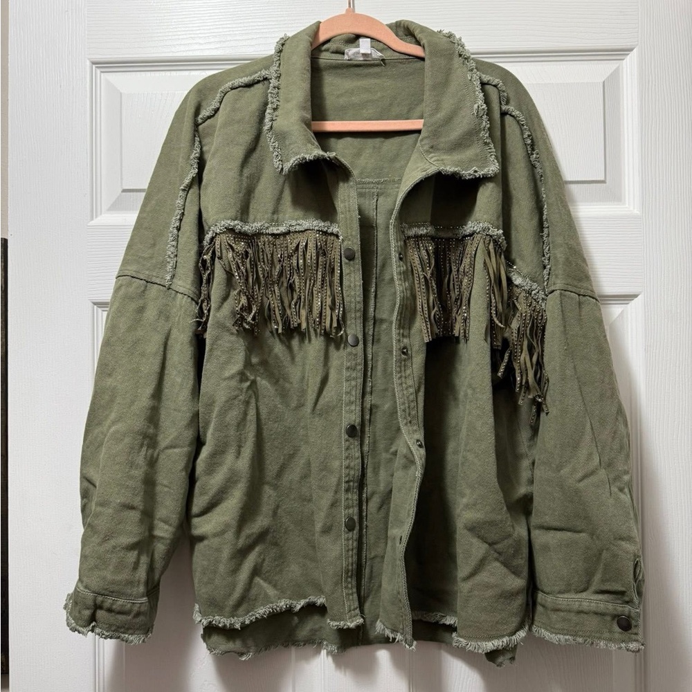 Olive Green Fringe Jacket